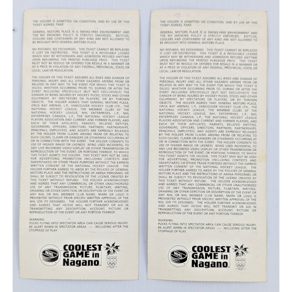 1998 All-Star Saturday North America vs World Ticket Stub NHL Lot of 2 - Picture 4 of 4